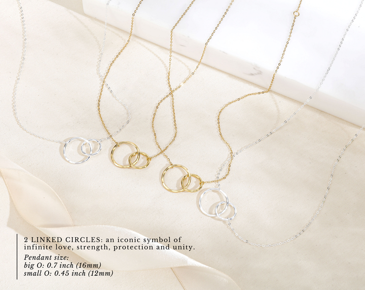 hope love shine - 2 Rings Dainty Eternity Breast Cancer Survivor Necklace Gift