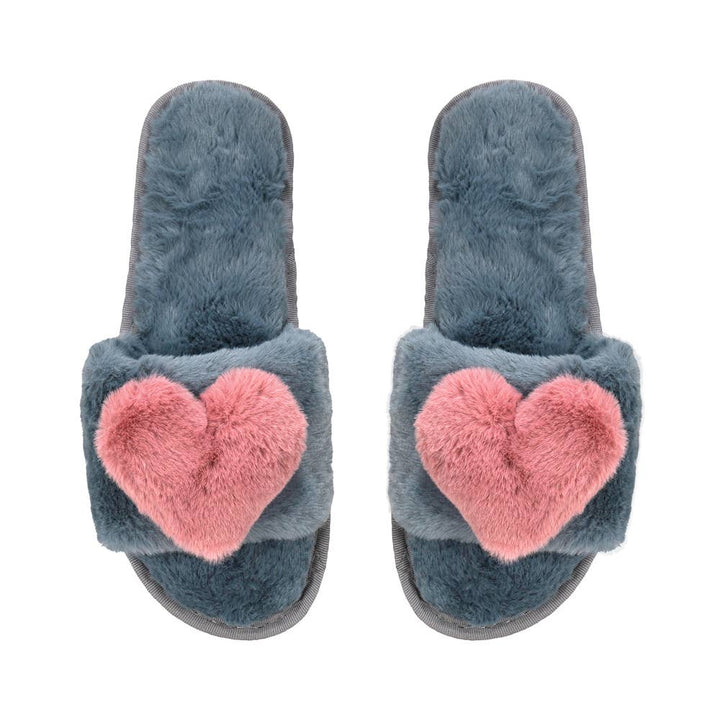 limlim - PLUSH HEART SLIPPERS DARK GREY