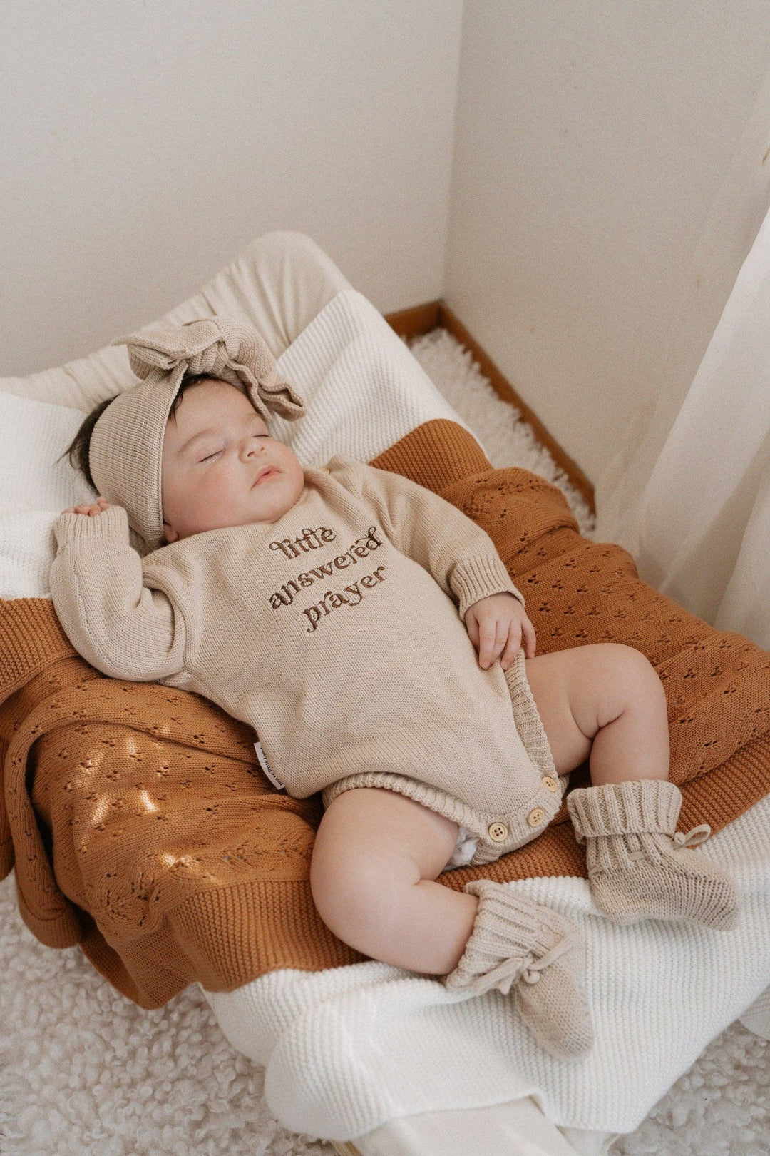 Brave Little Lamb the Label - Little Answered Prayer Romper | Stone