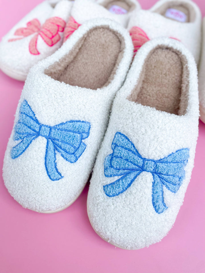 BUNDLE TRIO: Blue Bow Slippers, Cream & Blue Floralz Tumbler, Knitted PJs for New Boy Mama Bundle