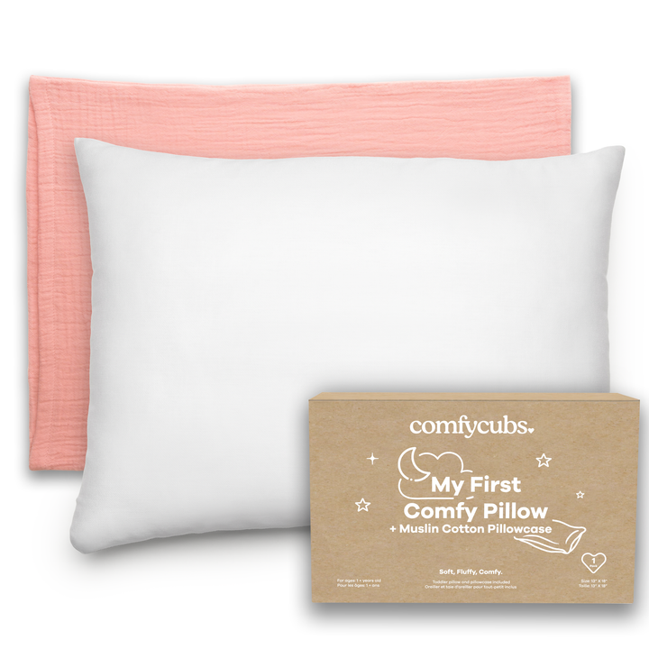 Comfy Cubs - Toddler Pillow with Soft Cotton and Muslin Cotton Pillowcase