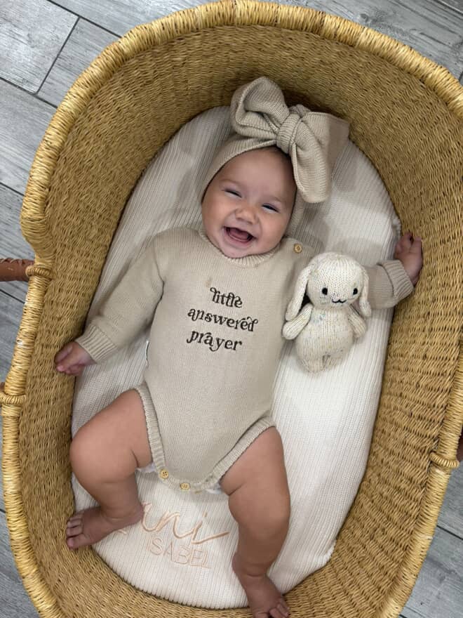 Brave Little Lamb the Label - Little Answered Prayer Romper | Stone