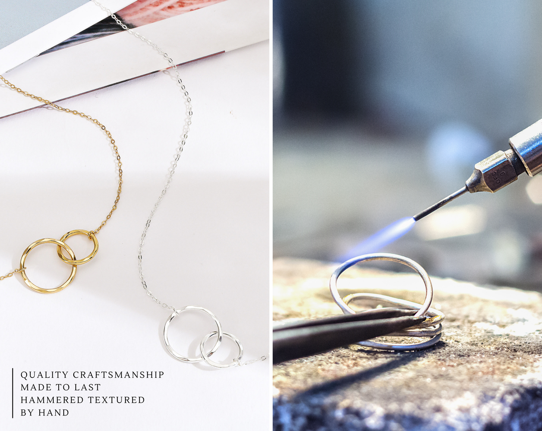 hope love shine - 2 Rings Dainty Eternity Breast Cancer Survivor Necklace Gift