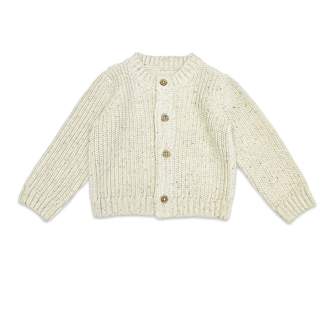 a Viverano Organics - HELLO Wordy Chunky Knit Baby Cardigan Sweater Organic Cotton