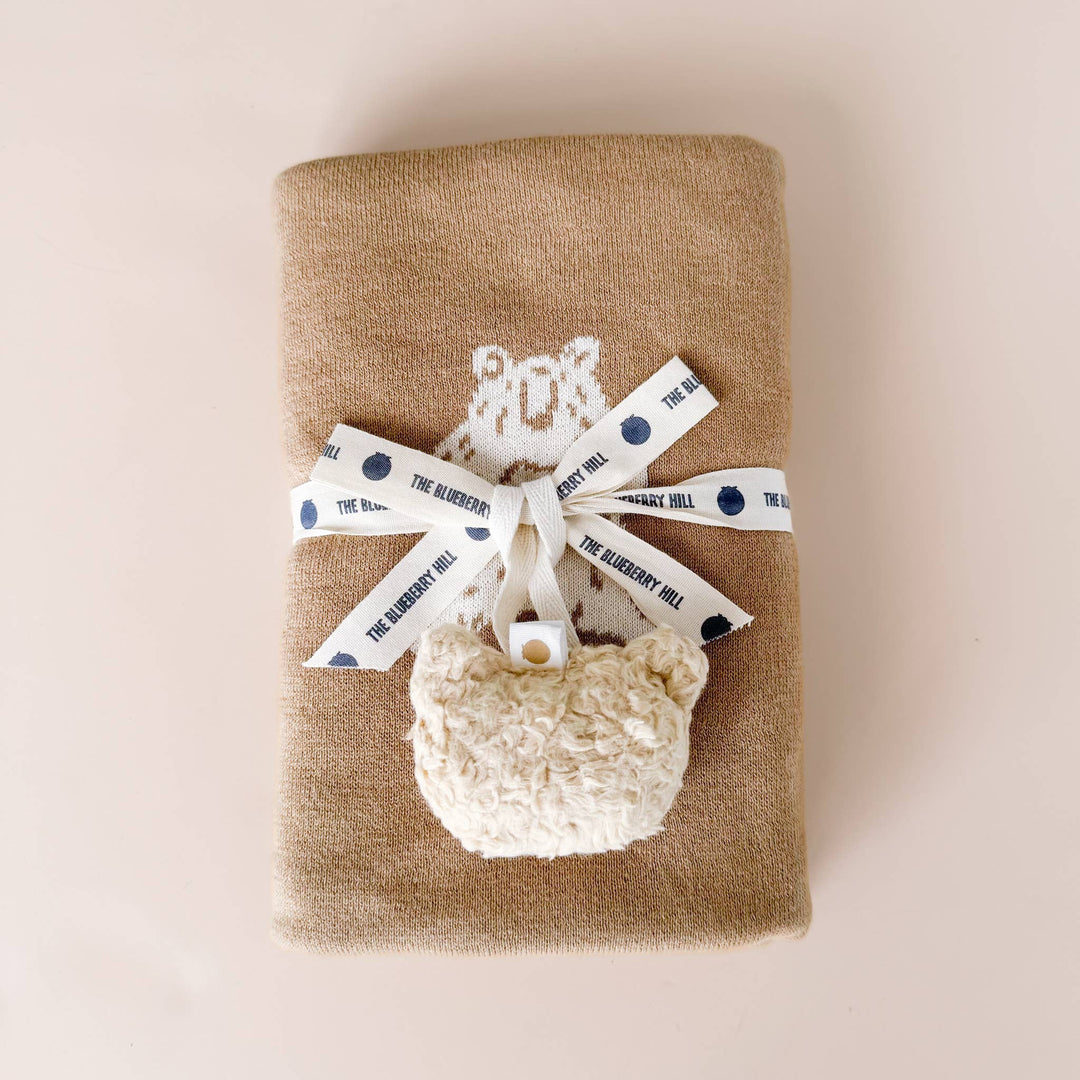The Blueberry Hill - Bear Sherpa Plush Baby Pacifier Binky Clip Holder Fall Gift