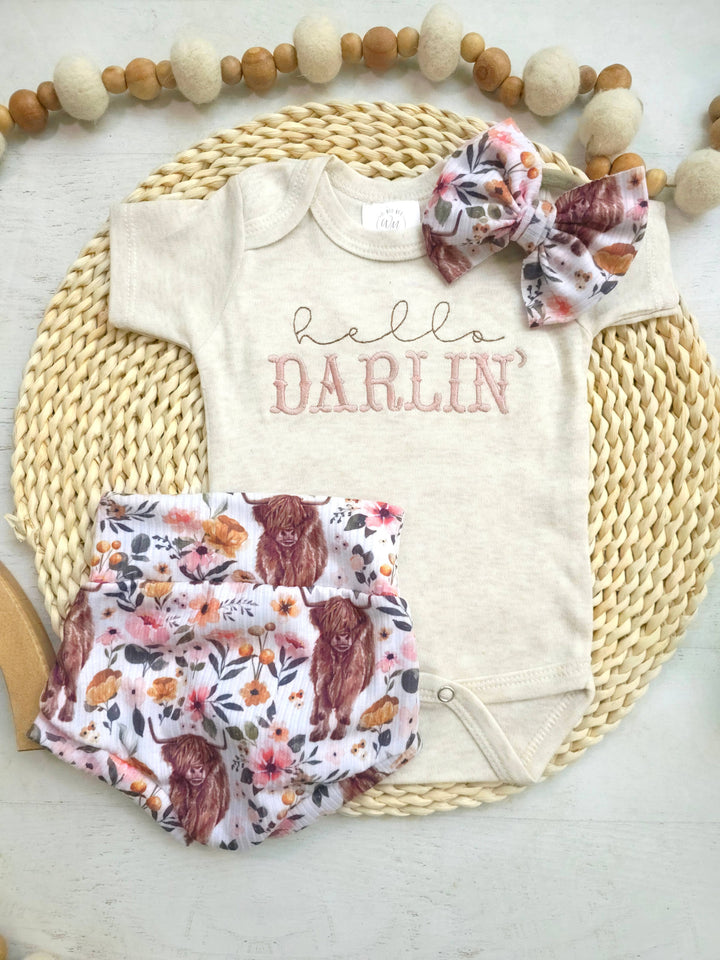 Wonderfully Made - Baby Bodysuit | Hello Darlin' Highland Cow Outfit