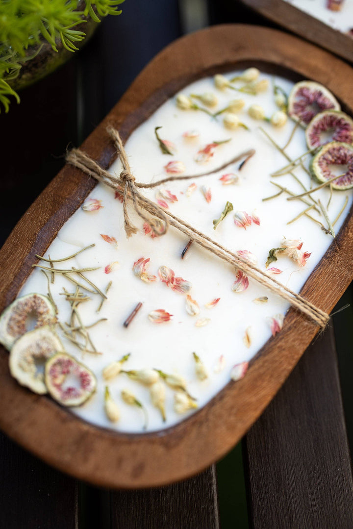 MySunshineCandless - Fruit & Flowers WOOD DOUGH BOWL Candle/ Farmhouse Candle/Fruit Candle /3 Wood Wick Candle /Gift for Her