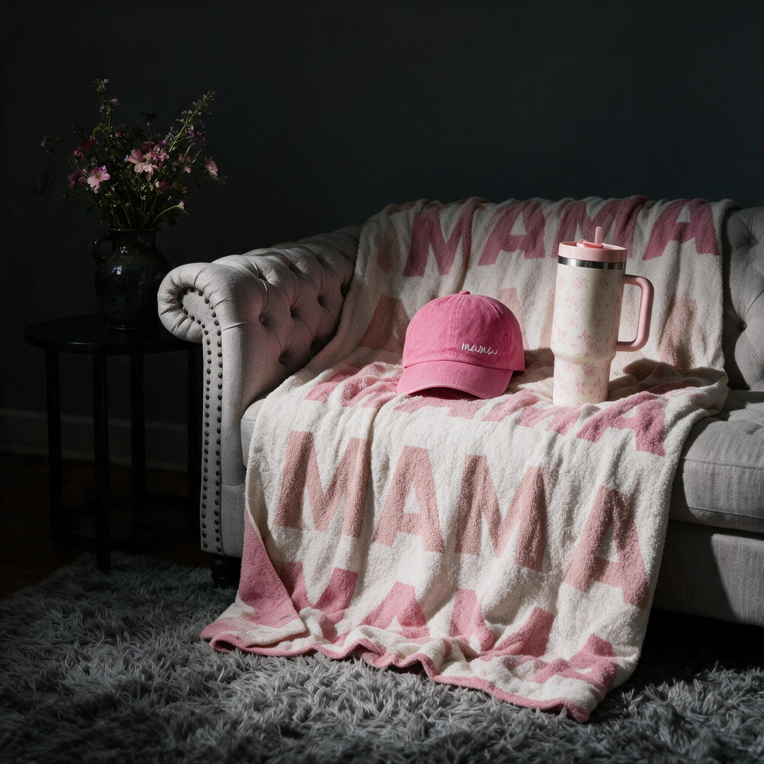 BUNDLE TRIO PINK MAMA Mama Lettering Embroidery Baseball Cap, Mama Lettering Embroidery Baseball Cap,  Cream &amp; Pink Floral 40oz Tumbler
