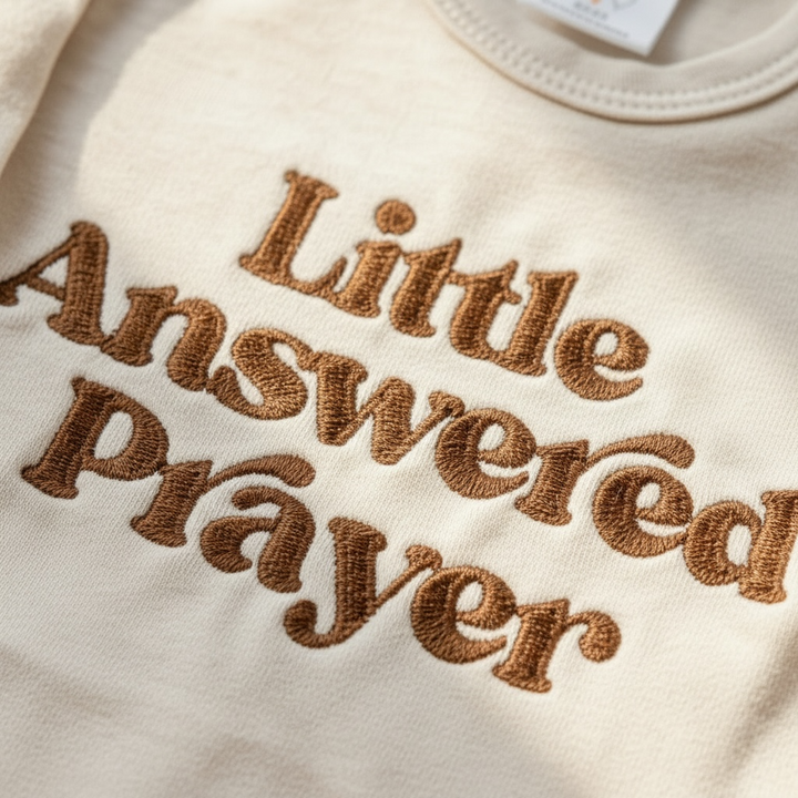 Little Answered Prayer Baby Romper | Neutral Embroidered Onesie | Coming Home Outfit | Baby Shower Gift | Newborn Photo Outfit