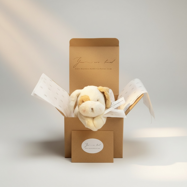 Plush Puppy Gift Box | “You Are Loved” Embroidered Dog + Seeded Card | Get Well, Sympathy, Thinking of You