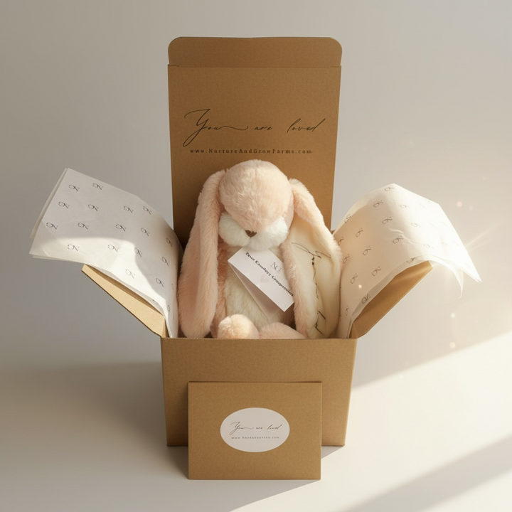 Pink Bunny Gift Box | “You Are Loved” Embroidered Plush + Seeded Card | Baby Gift, Get Well, Sympathy, Thinking of You