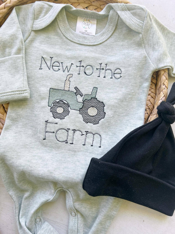 Wonderfully Made - Baby Sage Romper | Baby Boy Outfit - Tractor New To The Farm