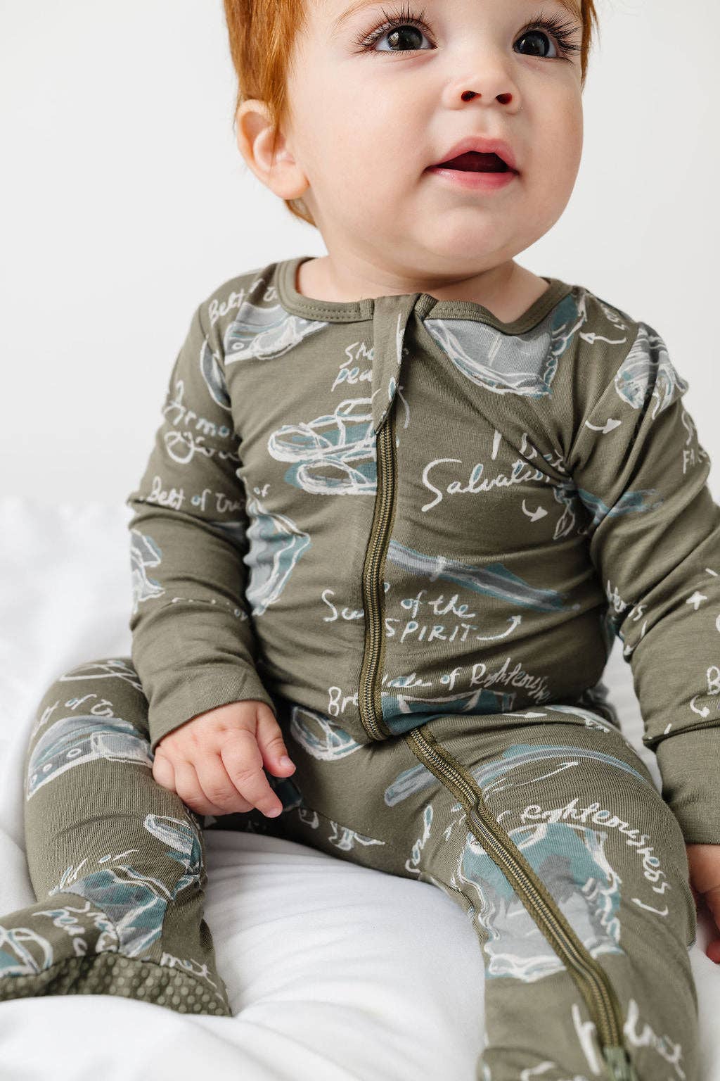 Holy Pals - Armor of God Green PJ Footed Onesie Bamboo