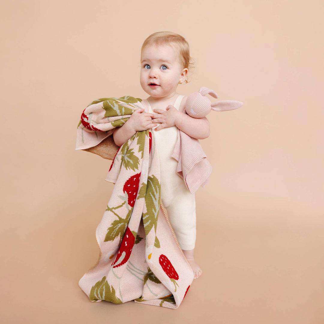 The Blueberry Hill - Bunny Lovey Pink Baby Gift Blanket Toy Spring Summer