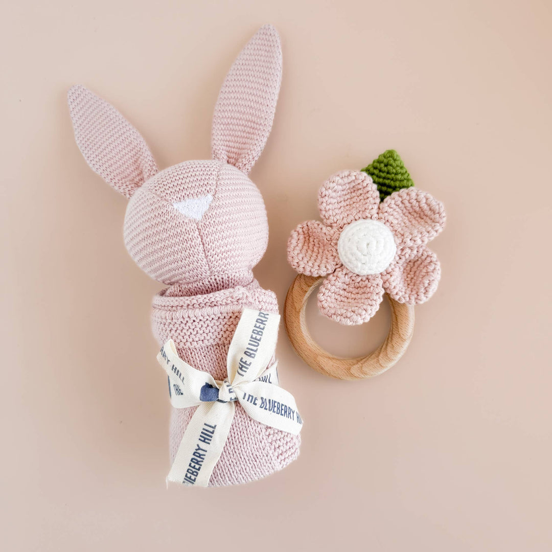 The Blueberry Hill - Bunny Lovey Pink Baby Gift Blanket Toy Spring Summer