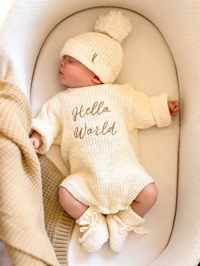 Brave Little Lamb the Label - Hello World Coming Home Romper | Textured Cloud