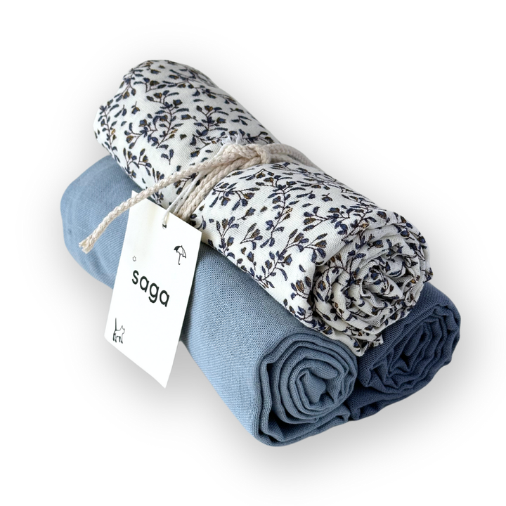 Saga Copenhagen - Diaper Cloths Set - Vidar - Mixed Blue/Print