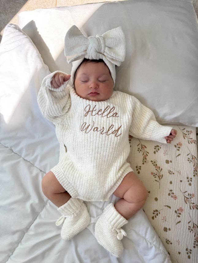 Brave Little Lamb the Label - 'Hello World' Announcement Romper | Textured Cloud