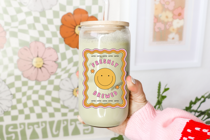 Boho + Babe - Freshly Brewed 16 oz Glass Cup with Bamboo Lid