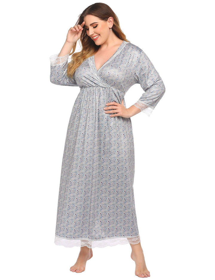 madeinclothinginc - Casual Lace Stitching Printed Loose Curvy Nightgown