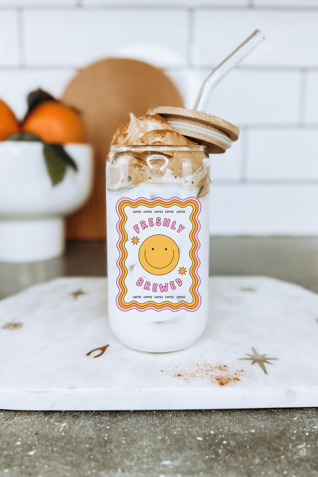Boho + Babe - Freshly Brewed 16 oz Glass Cup with Bamboo Lid
