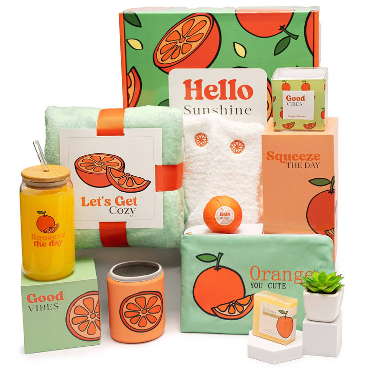 The Love Crate Co. - The Love Crate Co Mother’s Day Gift Baskets for Women. Orange Hello Sunshine Gift Box for Women. New Mom Gift Basket, Birthday Box for Woman, Get Well Soon Gift Basket, Spa Baskets for Women Gift