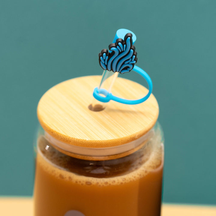 The Love Crate Co. - Ocean Gifts for Women - Cute Glass Cup with Lid and Straw, Customized Stopper and Soda Sleeve. Unique Themed Tumbler Drinking Cup with Bamboo Lid. Pretty Sea Theme Gifts for Women