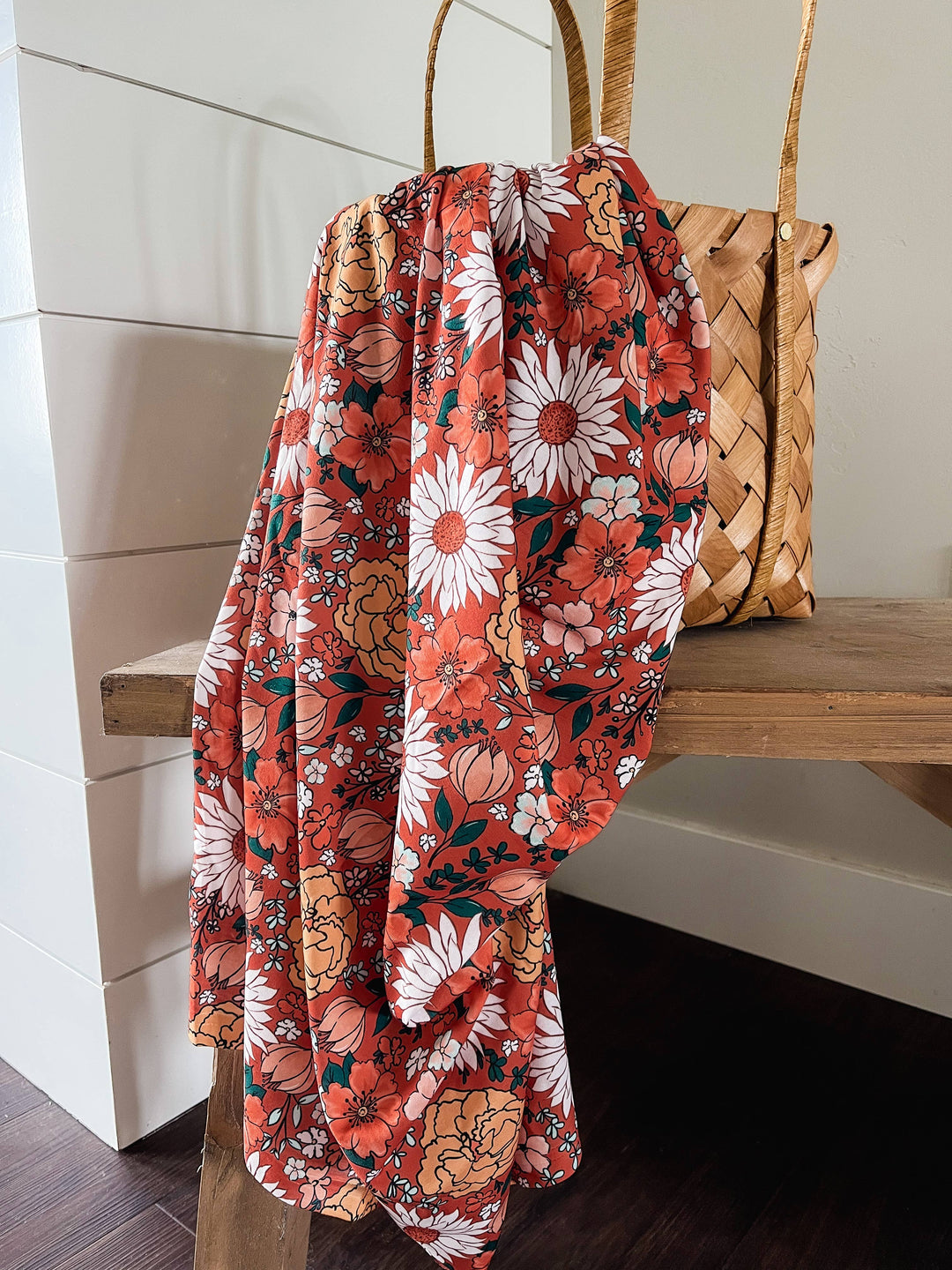 Boho + Babe - Swaddle Blanket - Rust Floral Garden