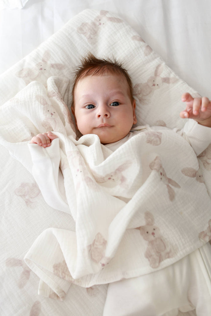 BABYLY - Muslin Burp Cloth Set -3 pack - Bunnies