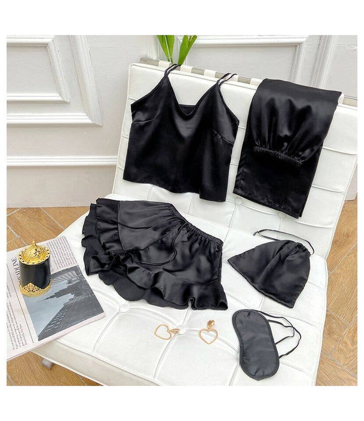 madeinclothinginc - 5pcs Satin Pajama Set with Sleep Mask and Bags