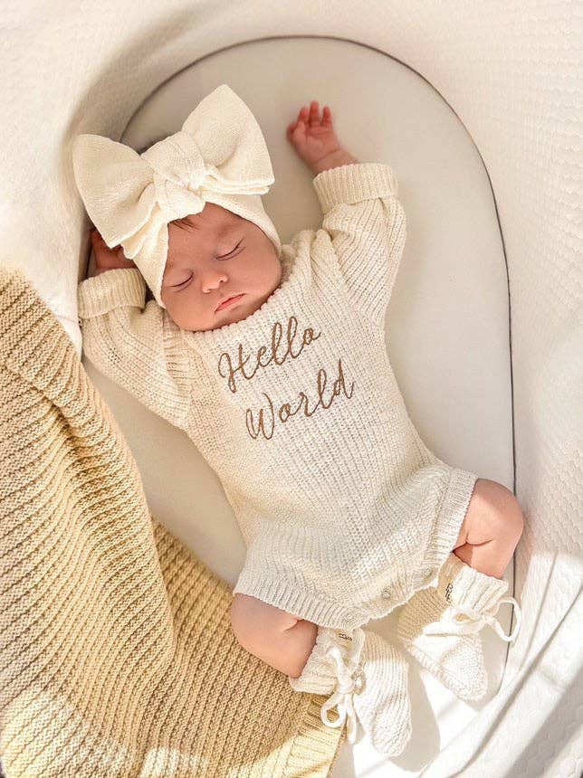 Brave Little Lamb the Label - Hello World Coming Home Romper | Textured Cloud