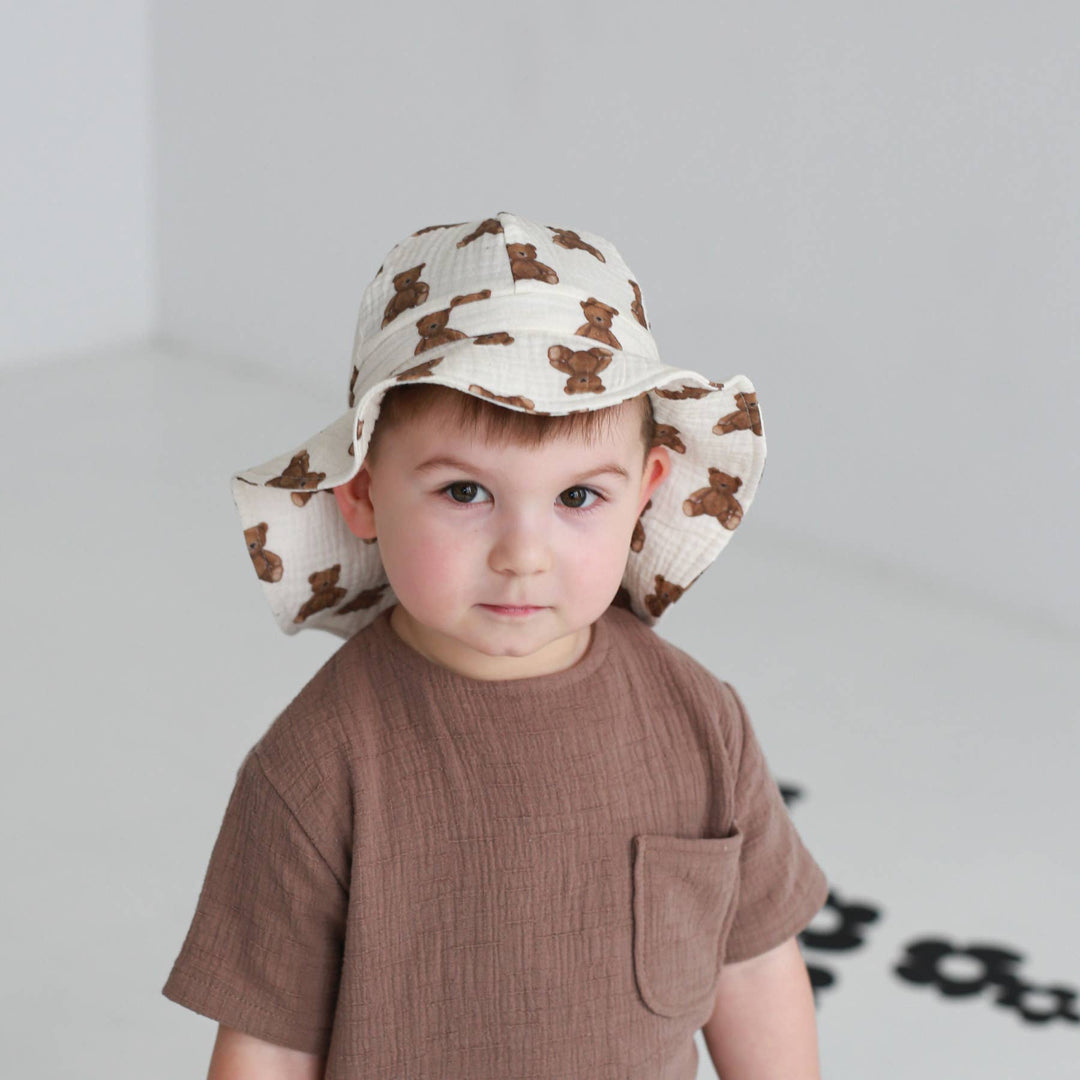 BABYLY - Muslin kids baby hat -summer sun bucket hat for kids