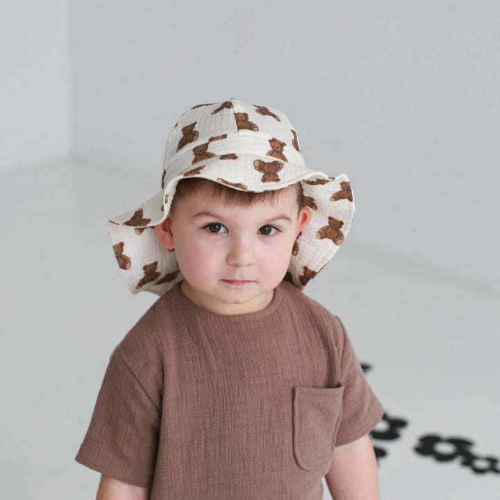 BABYLY - Muslin kids baby hat -summer sun bucket hat for kids