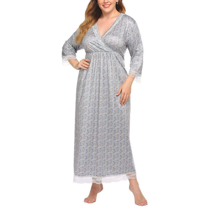 madeinclothinginc - Casual Lace Stitching Printed Loose Curvy Nightgown