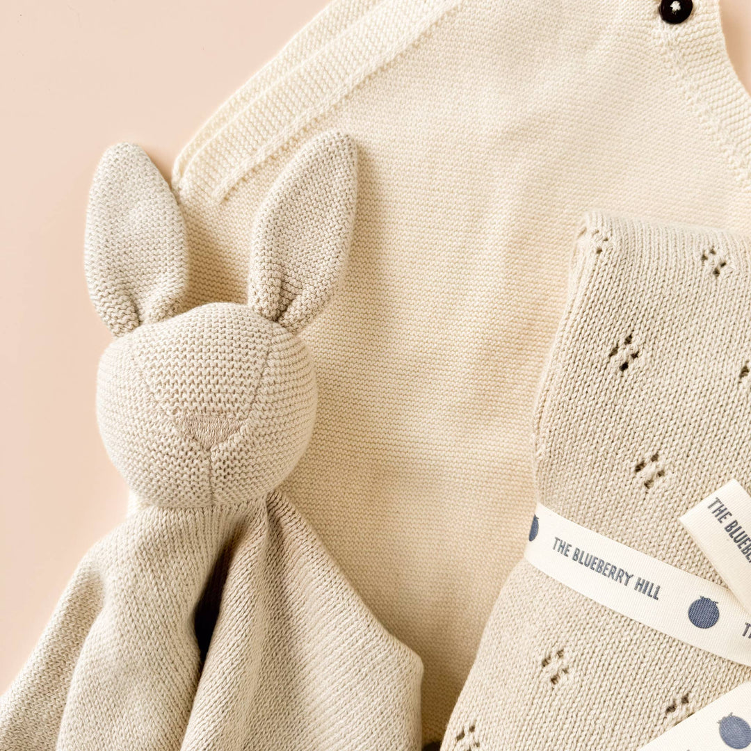 The Blueberry Hill - Pique Blanket Bunny Lovey Birch Baby Gift Organic Cotton