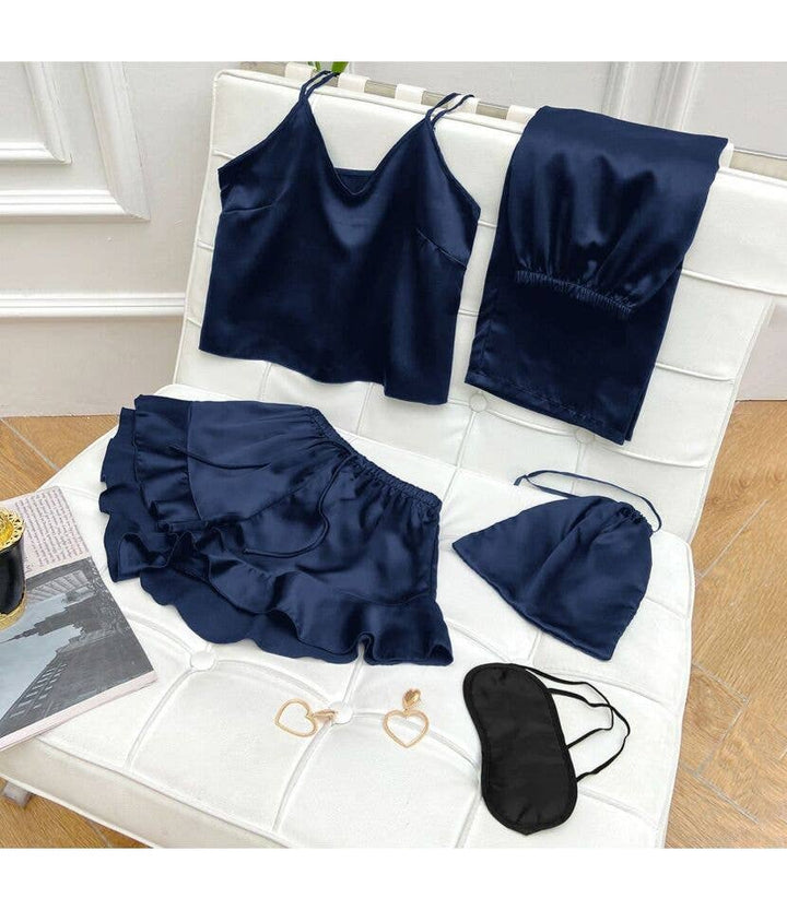 madeinclothinginc - 5pcs Satin Pajama Set with Sleep Mask and Bags