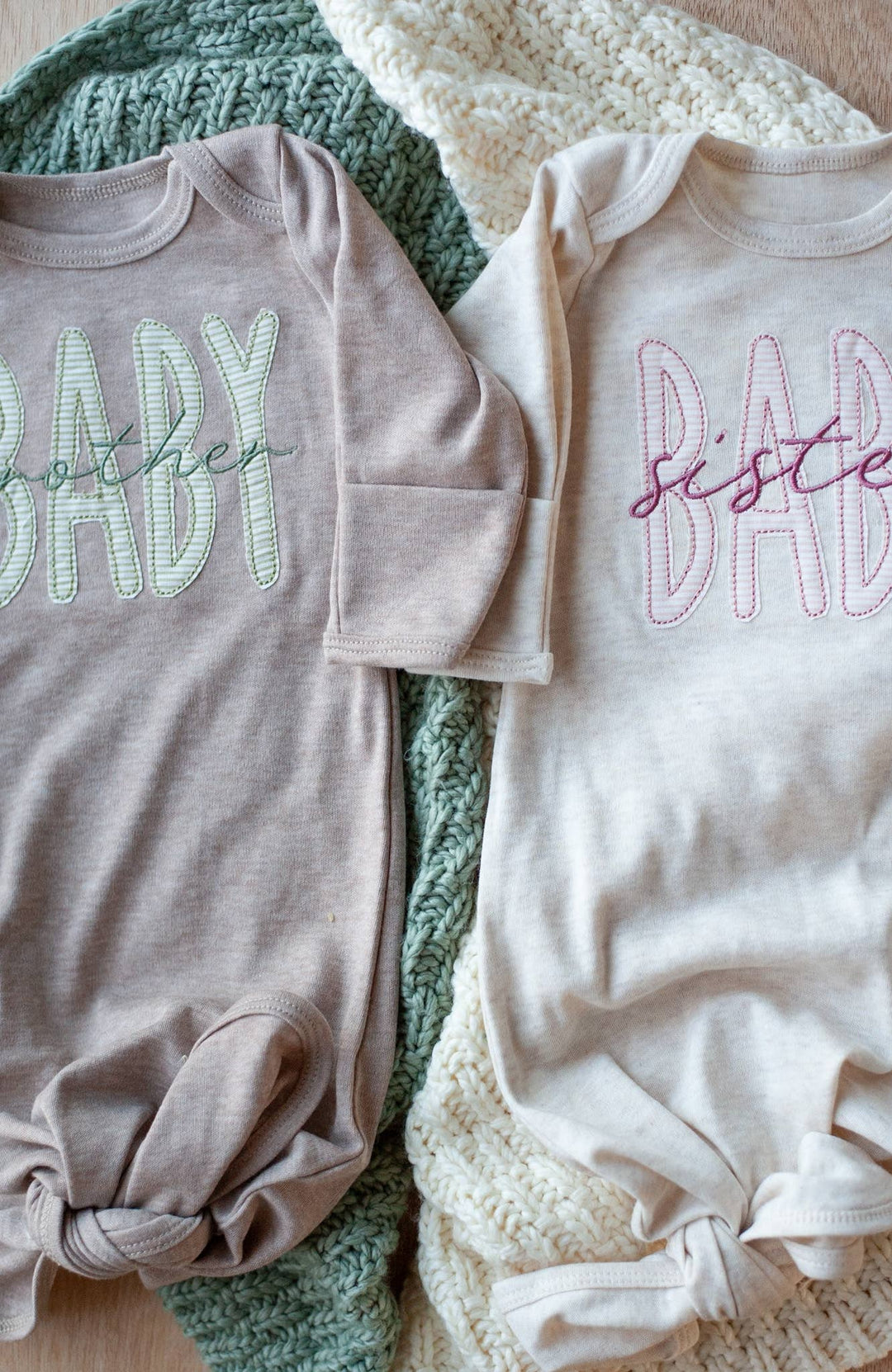 Wonderfully Made - Baby Girl Outfit | Oatmeal Knot Gown Pink Baby Sister