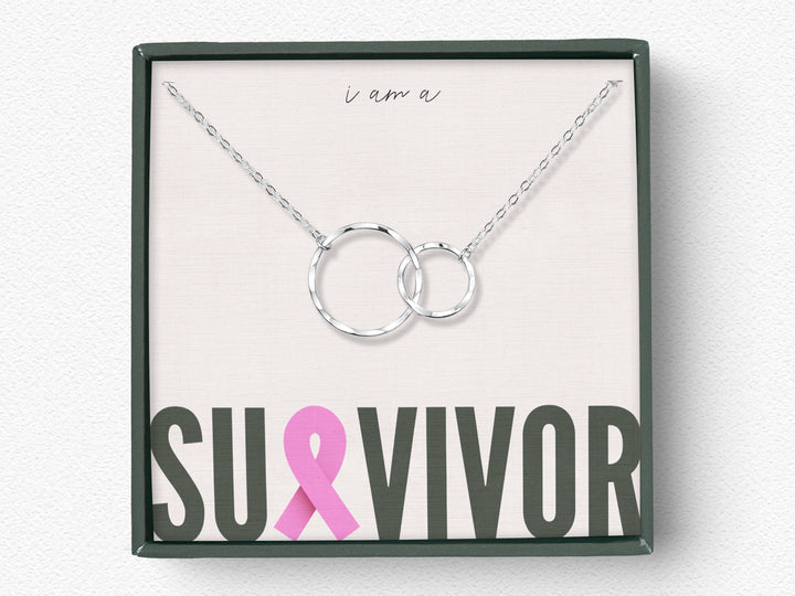 hope love shine - 2 Rings Dainty Eternity Breast Cancer Survivor Necklace Gift