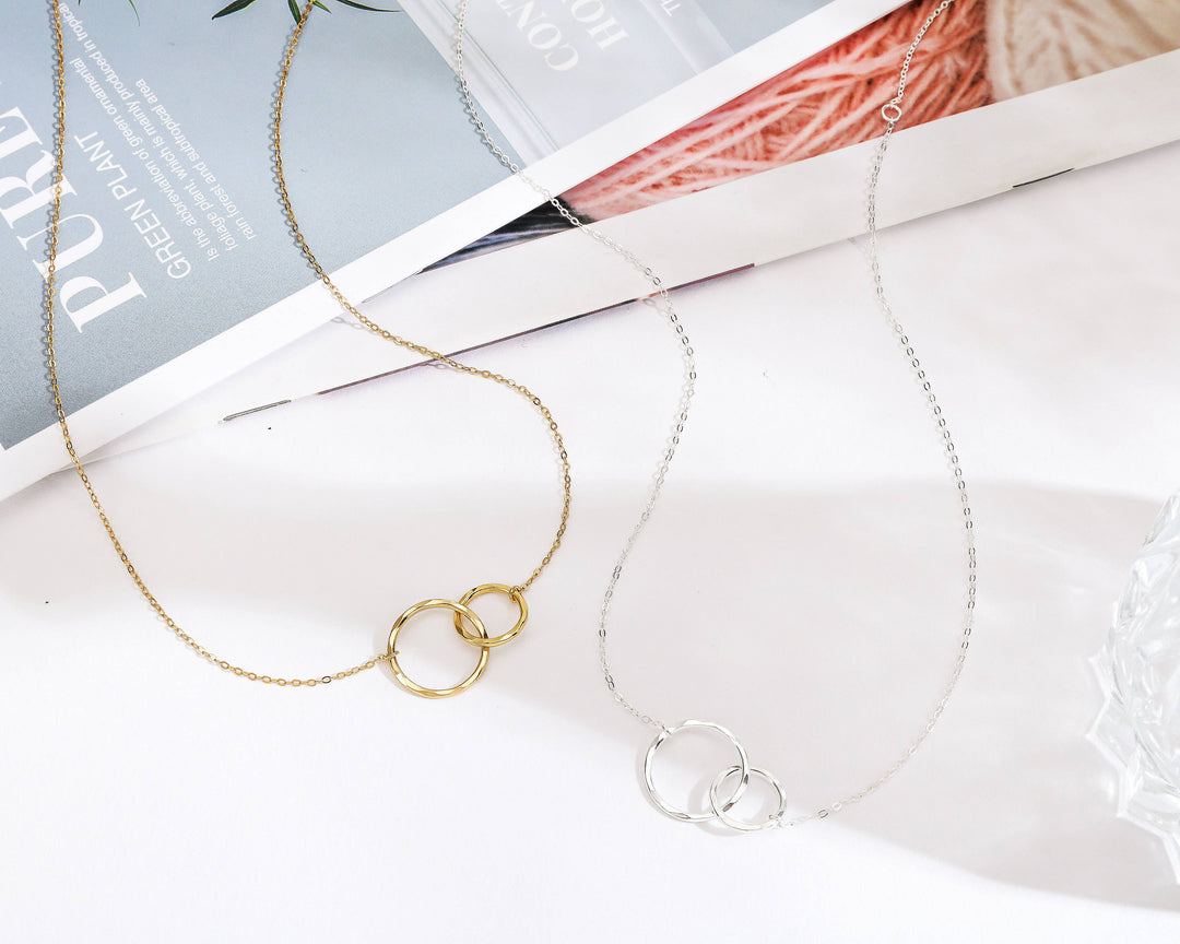 hope love shine - 2 Rings Dainty Interlocking Necklace Cancer Survivor Gift