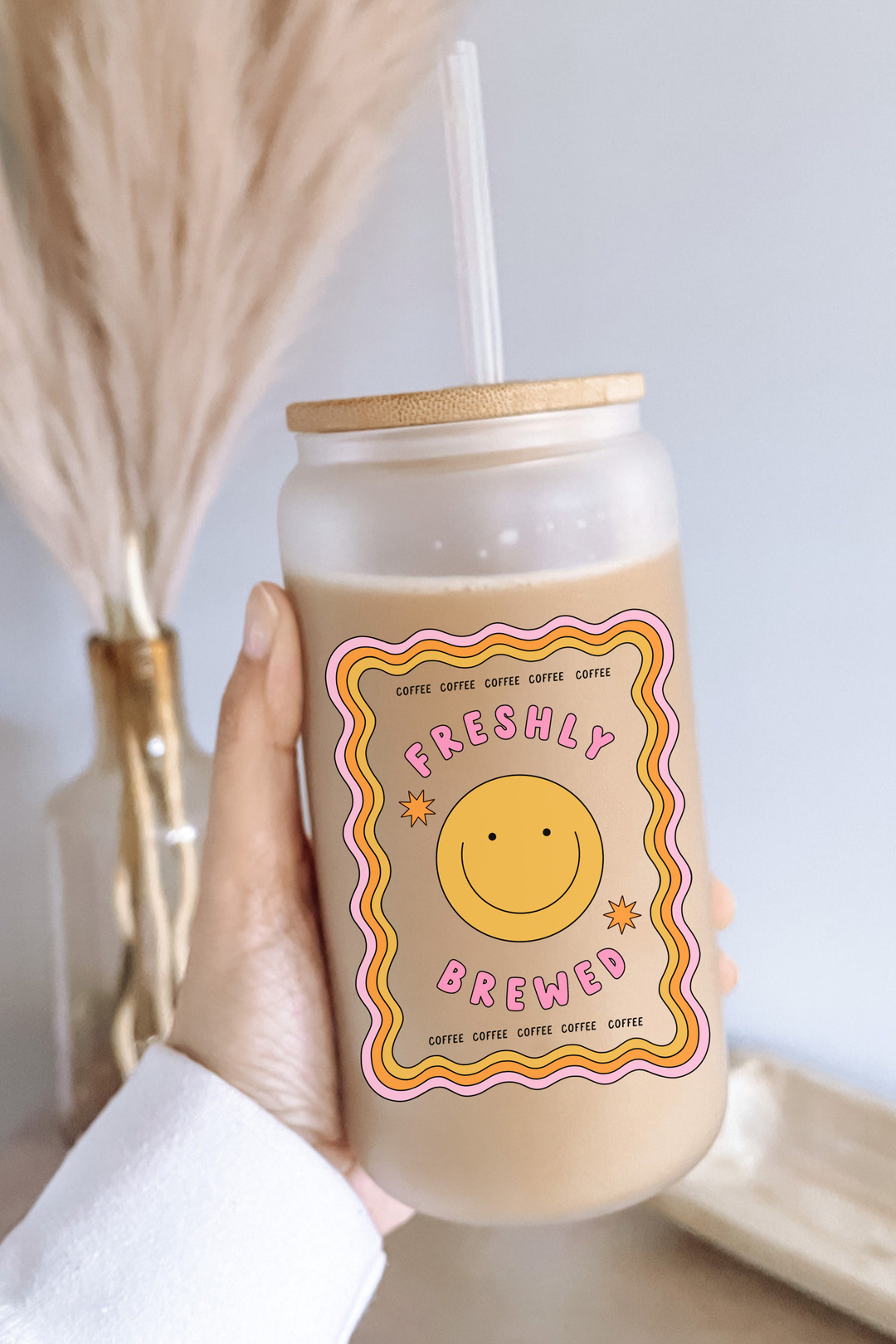 Boho + Babe - Freshly Brewed 16 oz Glass Cup with Bamboo Lid