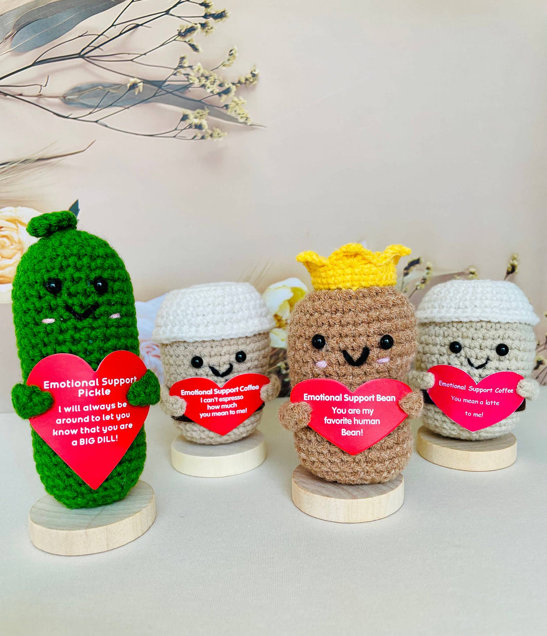 TOMOPOD LLC - Crochet Emotional Support Desk Buddy, Pickle/Coffee/Bean