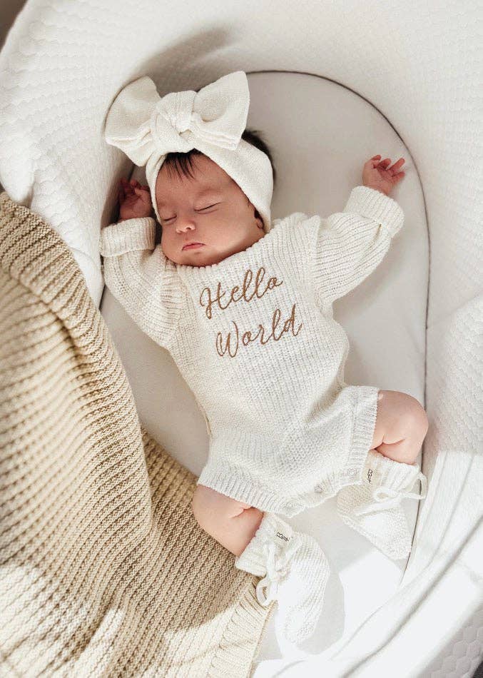 Brave Little Lamb the Label - 'Hello World' Announcement Romper | Textured Cloud