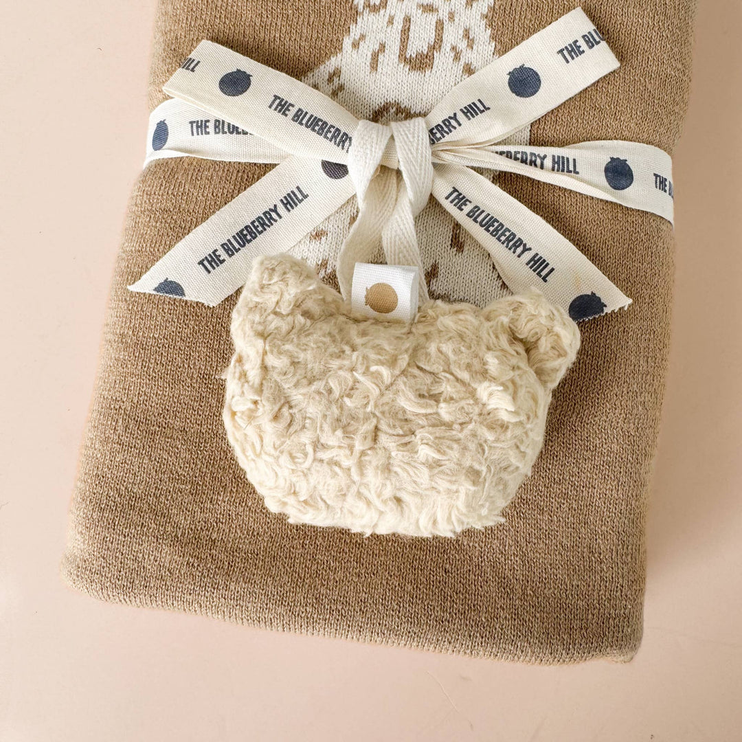 The Blueberry Hill - Bear Sherpa Plush Baby Pacifier Binky Clip Holder Fall Gift