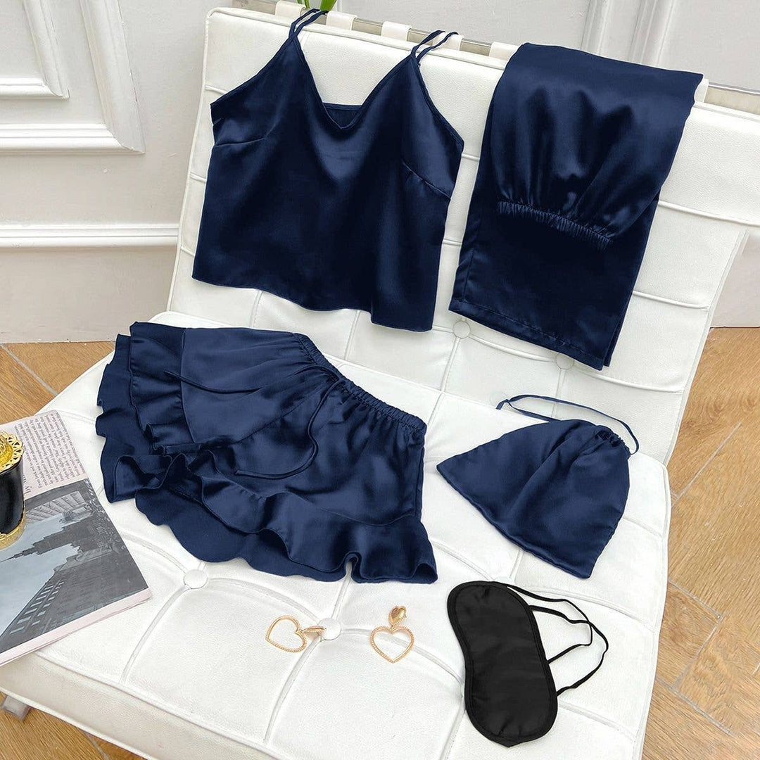 madeinclothinginc - 5pcs Satin Pajama Set with Sleep Mask and Bags