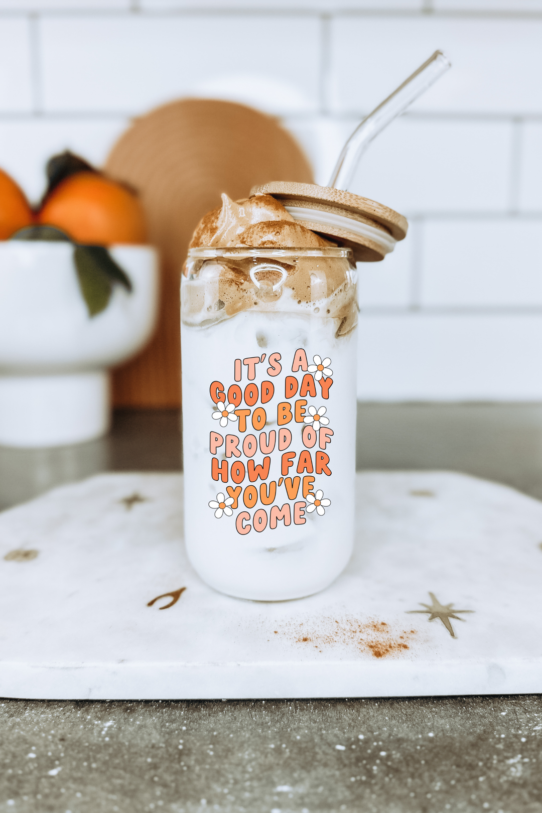 Boho + Babe - Good Day 16 oz Glass Cup with Bamboo Lid