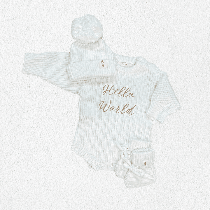 Brave Little Lamb the Label - 'Hello World' Announcement Romper | Textured Cloud