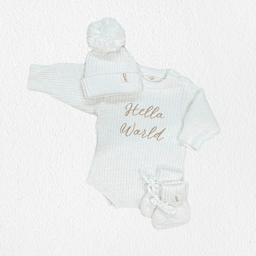 Brave Little Lamb the Label - Hello World Coming Home Romper | Textured Cloud