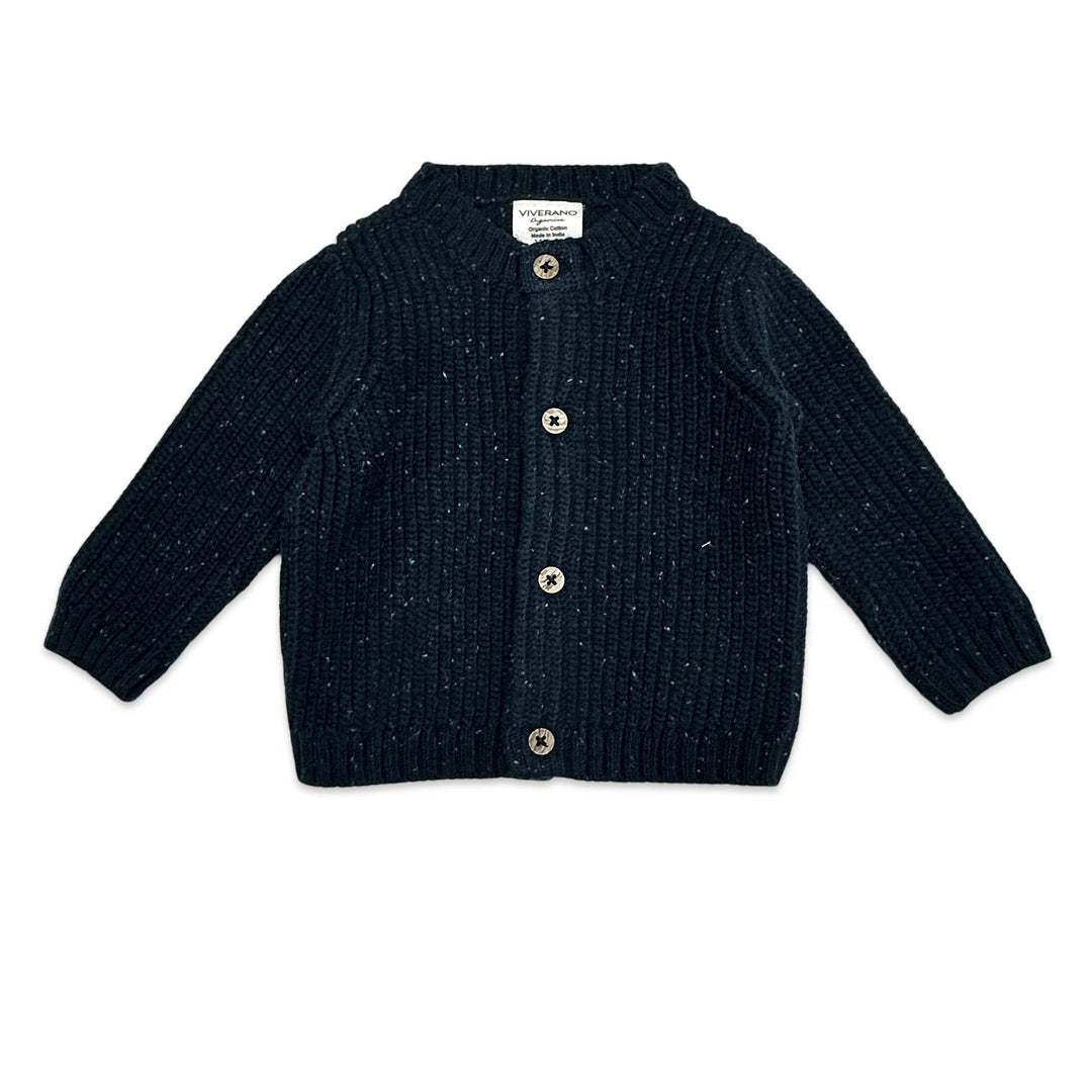 a Viverano Organics - HELLO Wordy Chunky Knit Baby Cardigan Sweater Organic Cotton