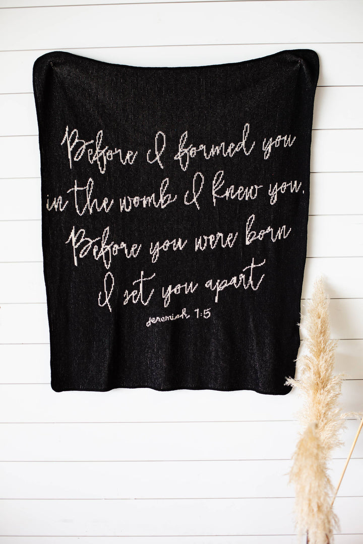 Modern Burlap - Made in the USA | Jeremiah 1:5 Throw Blanket  | Black
