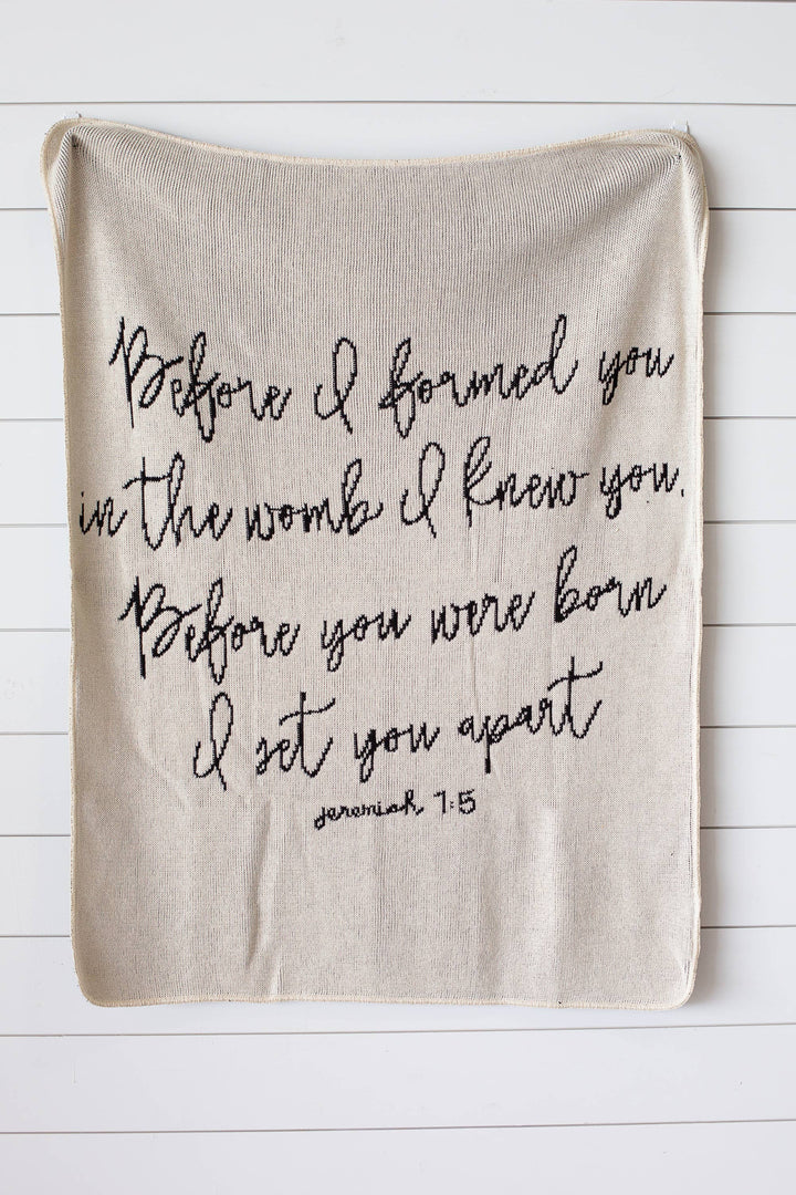 Modern Burlap - Made in the USA | Jeremiah 1:5 Throw Blanket  | Black